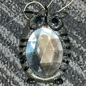 Silver glitter owl resin pendant with rhinestone center
